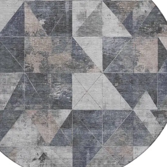 8' Gray And Beige Round Geometric Washable Indoor Outdoor Area Rug Photo 8