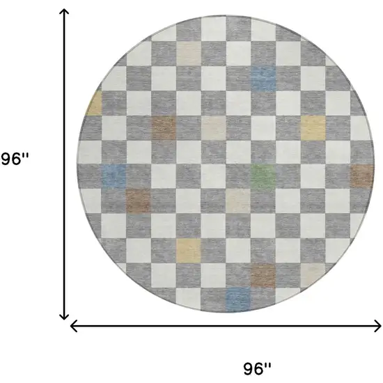 8' Gray And Beige Round Geometric Washable Indoor Outdoor Area Rug Photo 8
