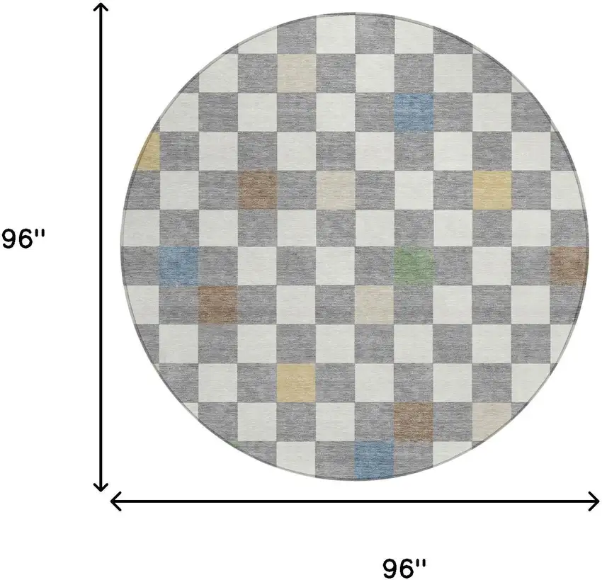 8' Gray And Beige Round Geometric Washable Indoor Outdoor Area Rug Photo 8