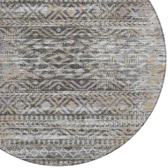 8' Gray And Beige Round Moroccan Washable Indoor Outdoor Area Rug Photo 8