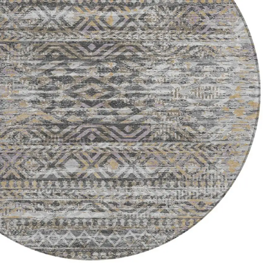 8' Gray And Beige Round Moroccan Washable Indoor Outdoor Area Rug Photo 8