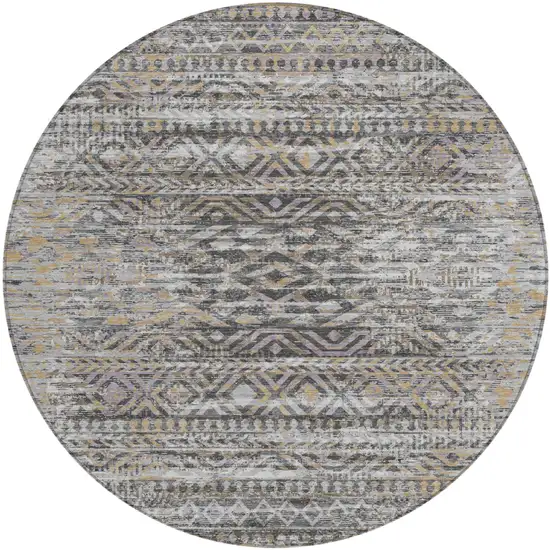 8' Gray And Beige Round Moroccan Washable Indoor Outdoor Area Rug Photo 1