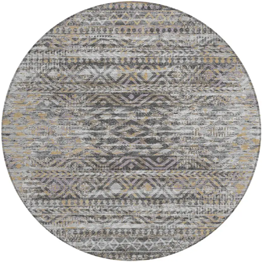 8' Gray And Beige Round Moroccan Washable Indoor Outdoor Area Rug Photo 1