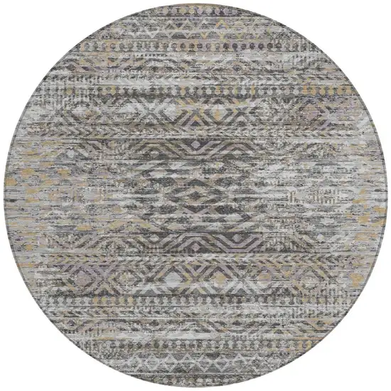 8' Gray And Beige Round Moroccan Washable Indoor Outdoor Area Rug Photo 3