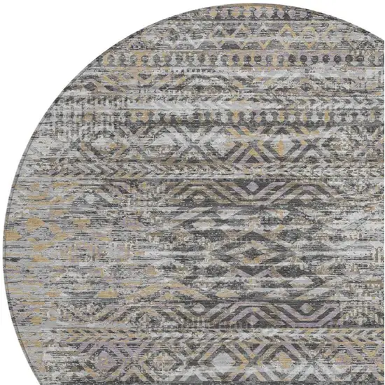 8' Gray And Beige Round Moroccan Washable Indoor Outdoor Area Rug Photo 4