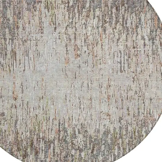 8' Gray And Beige Round Striped Washable Indoor Outdoor Area Rug Photo 2