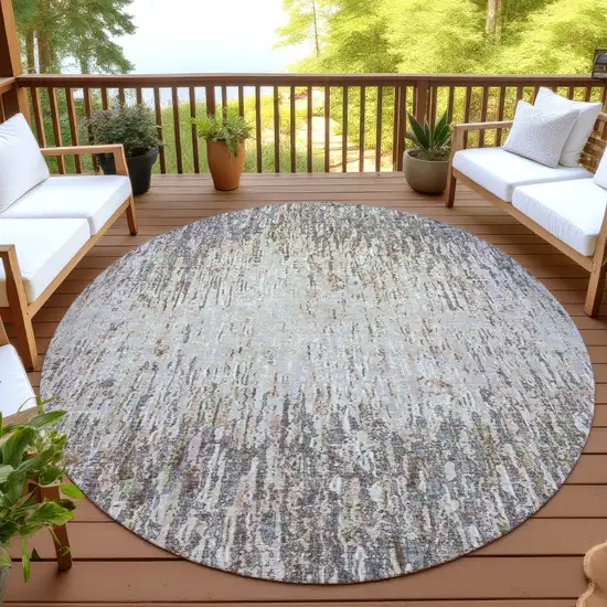 8' Gray And Beige Round Striped Washable Indoor Outdoor Area Rug Photo 4