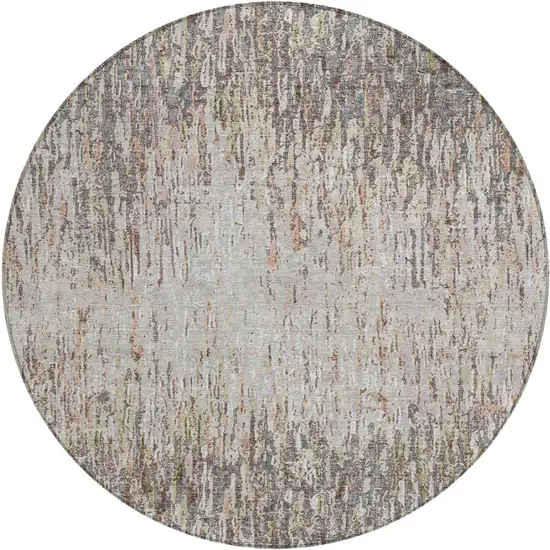 8' Gray And Beige Round Striped Washable Indoor Outdoor Area Rug Photo 1