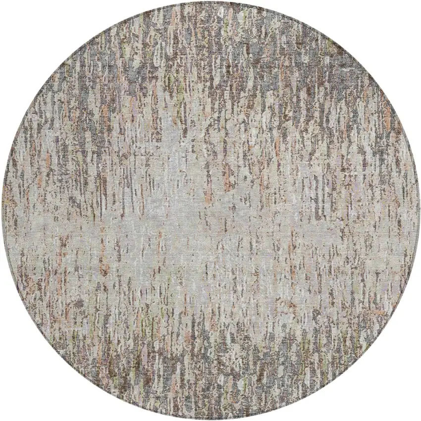 8' Gray And Beige Round Striped Washable Indoor Outdoor Area Rug Photo 1
