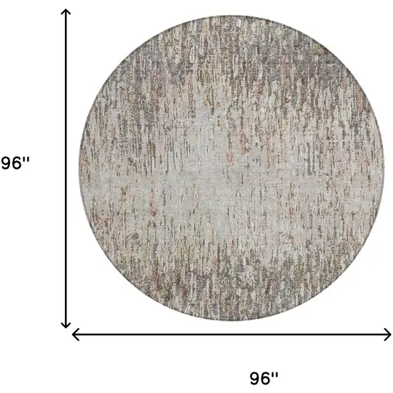 8' Gray And Beige Round Striped Washable Indoor Outdoor Area Rug Photo 8