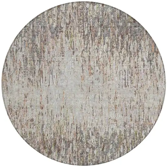 8' Gray And Beige Round Striped Washable Indoor Outdoor Area Rug Photo 3