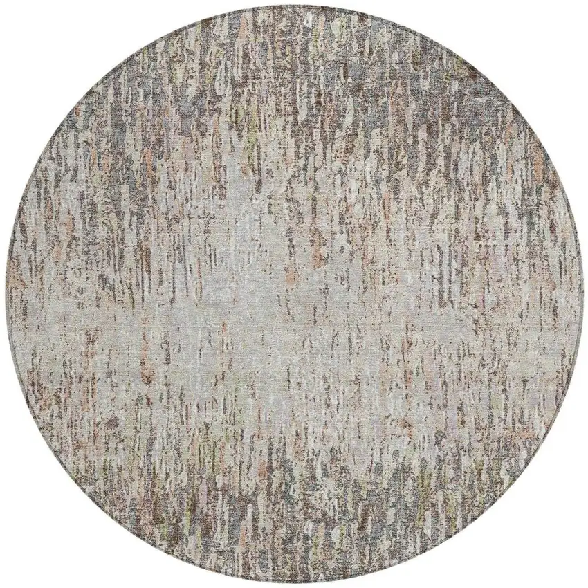 8' Gray And Beige Round Striped Washable Indoor Outdoor Area Rug Photo 3