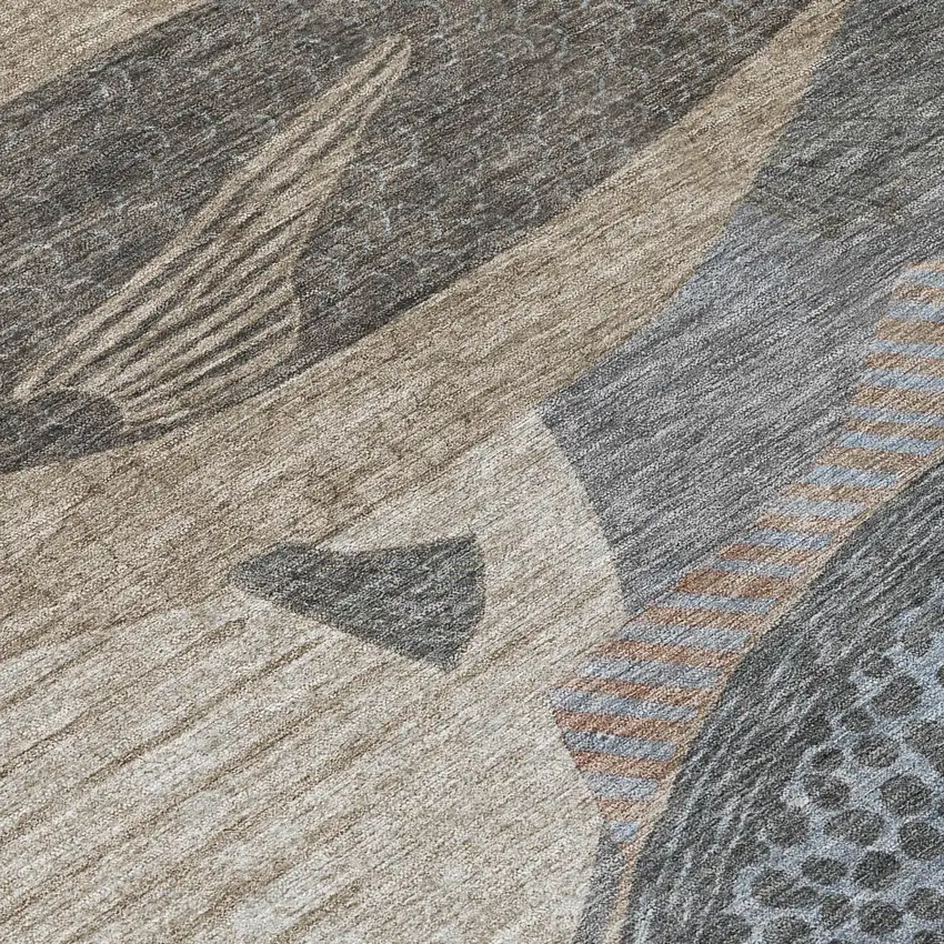 8' Gray And Beige Round Tropical Fish Washable Indoor Outdoor Area Rug Photo 7