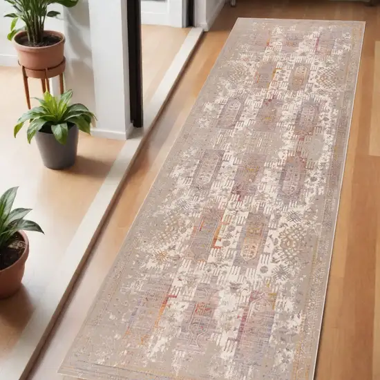 6' Gray And Beige Southwestern Runner Rug Photo 1