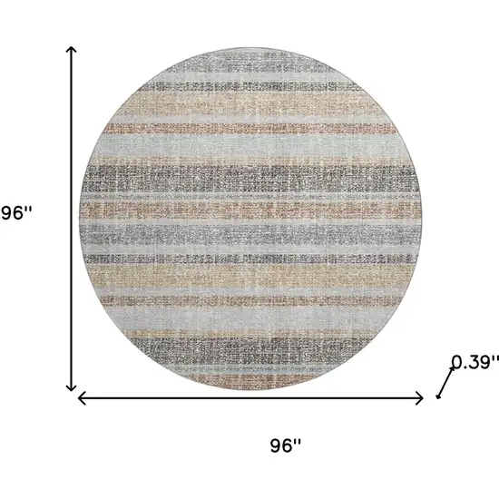 8' Gray And Beige Striped Washable Round Rug With UV Protection Photo 7