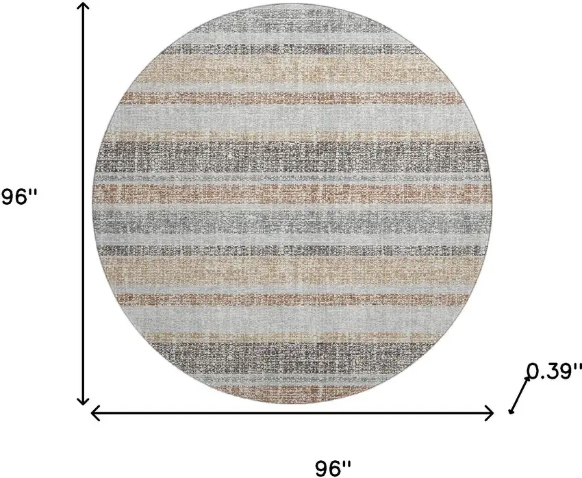 8' Gray And Beige Striped Washable Round Rug With UV Protection Photo 7