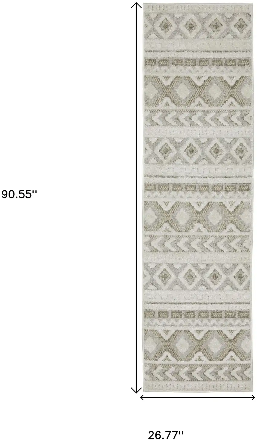 8' Gray And Beige Tribal Runner Rug Photo 3