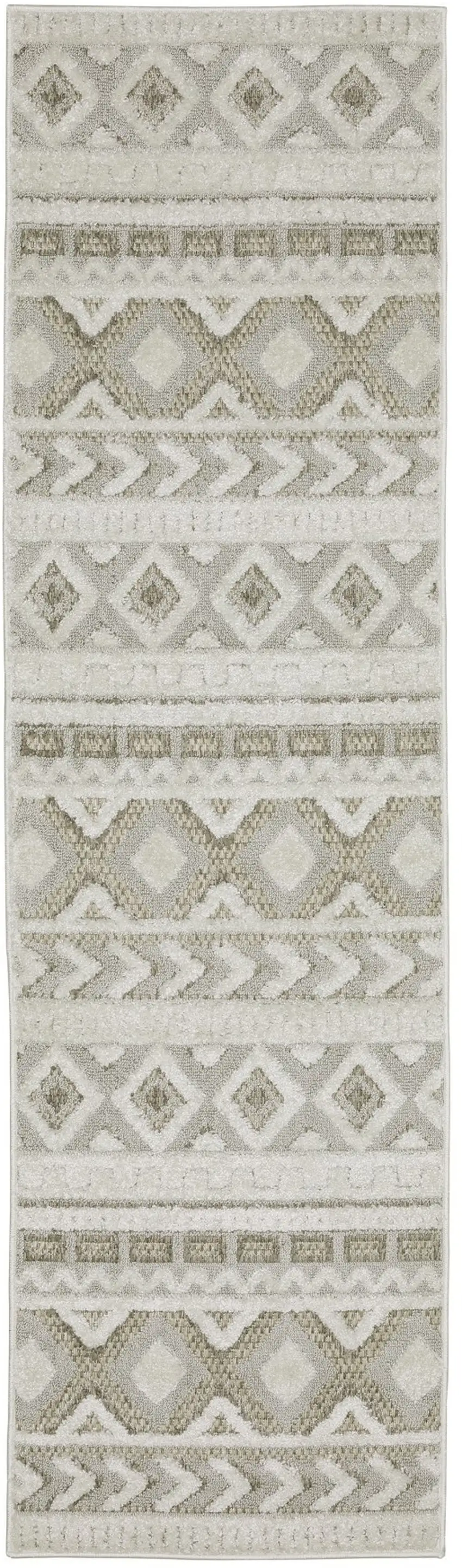 8' Gray And Beige Tribal Runner Rug Photo 4