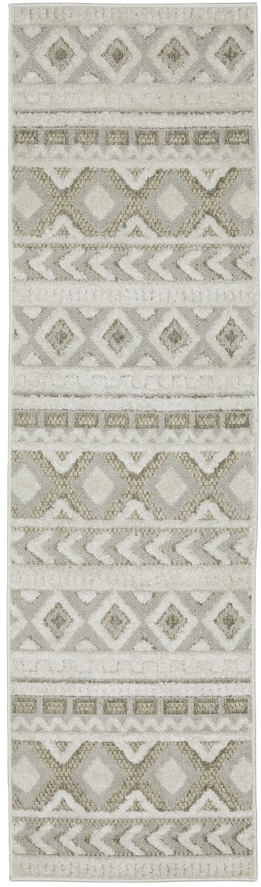 8' Gray And Beige Tribal Runner Rug Photo 2