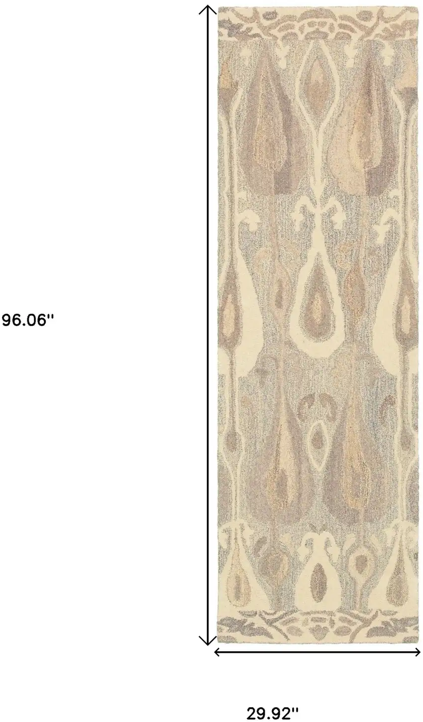 8' Gray And Beige Wool Abstract Hand Tufted Runner Rug Photo 3