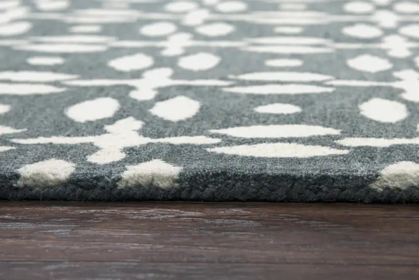 10' Gray And Beige Wool Geometric Hand Tufted Round Rug Photo 2