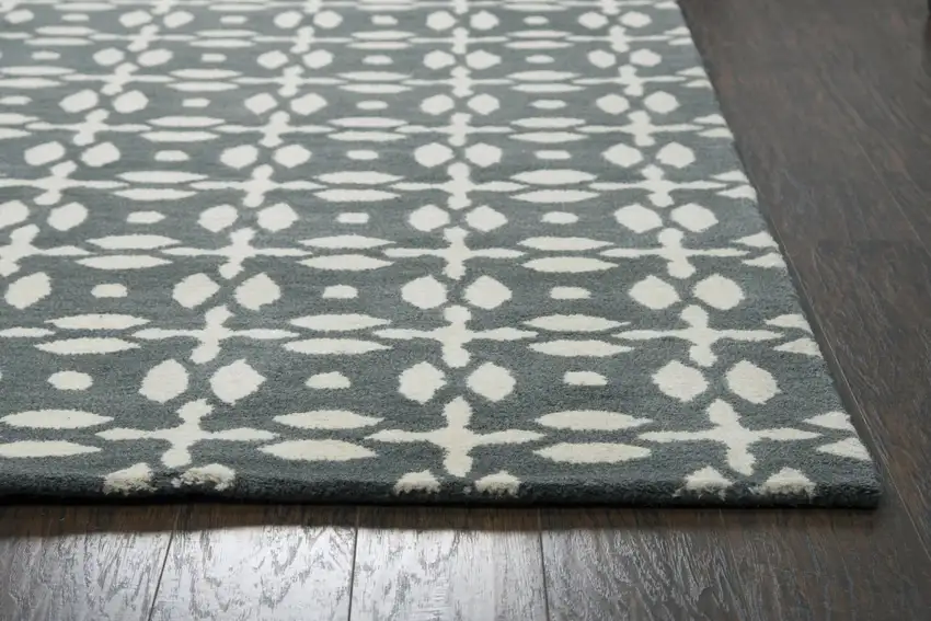 10' Gray And Beige Wool Geometric Hand Tufted Round Rug Photo 4