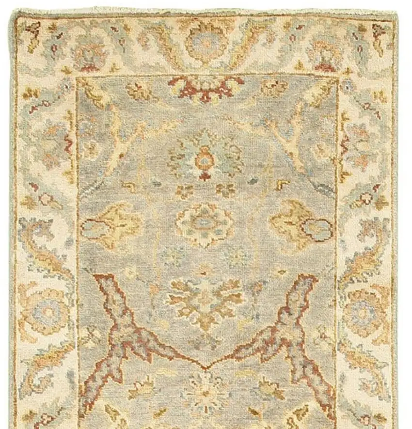 10' Gray And Beige Wool Oriental Hand Knotted Runner Rug Photo 3