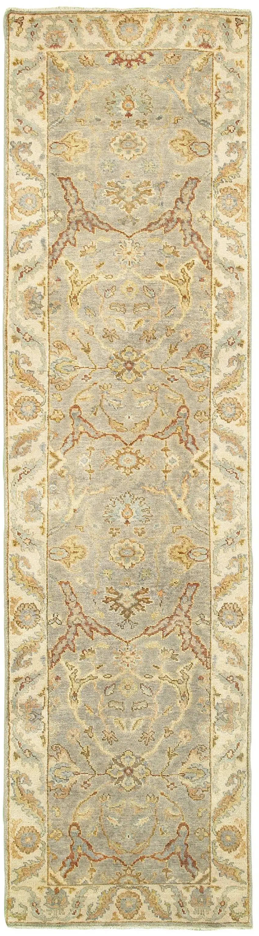 10' Gray And Beige Wool Oriental Hand Knotted Runner Rug Photo 2