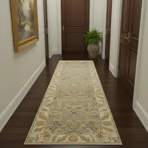 Photo of 10' Gray And Beige Wool Oriental Hand Knotted Runner Rug