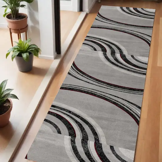 6' Gray And Black Abstract Runner Rug Photo 2