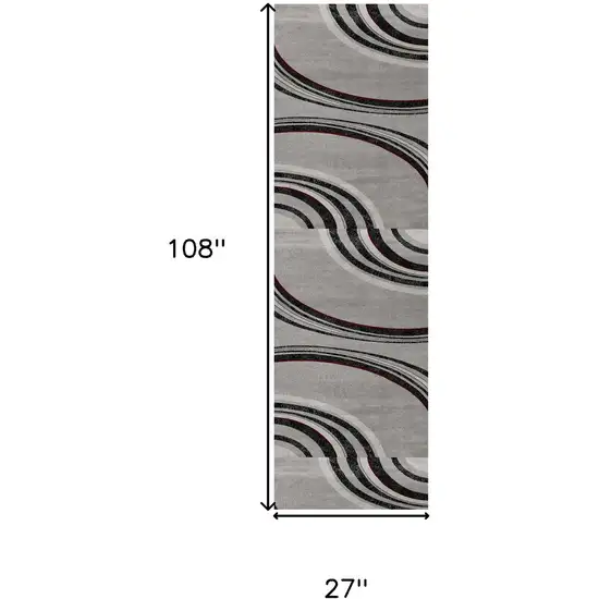 9' Gray And Black Abstract Runner Rug Photo 5