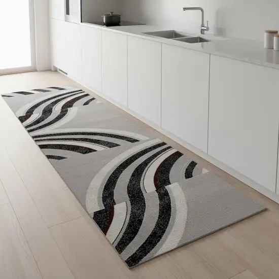9' Gray And Black Abstract Runner Rug Photo 1