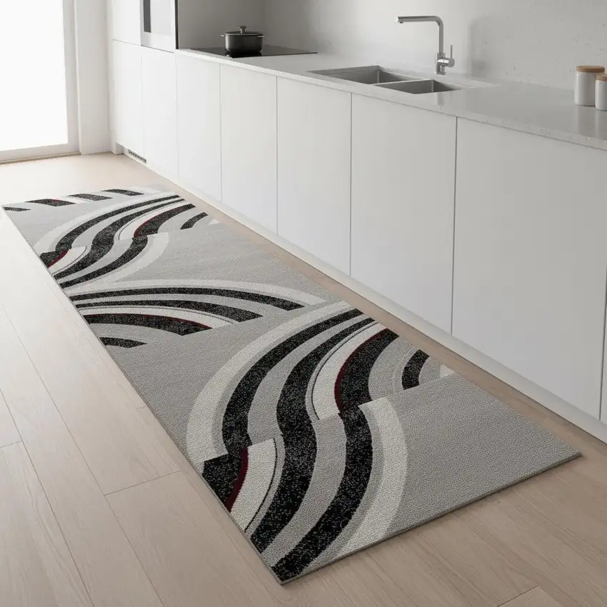 9' Gray And Black Abstract Runner Rug Photo 1