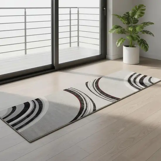 7' Gray And Black Abstract Runner Rug Photo 1