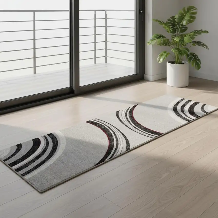 7' Gray And Black Abstract Runner Rug Photo 1