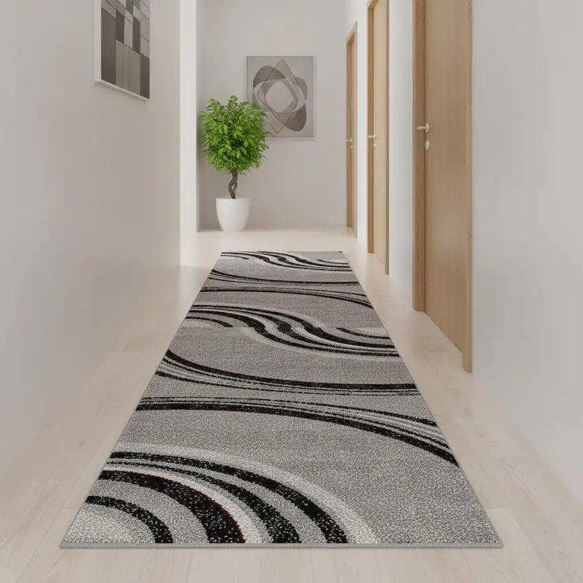 16' Gray And Black Abstract Runner Rug Photo 3