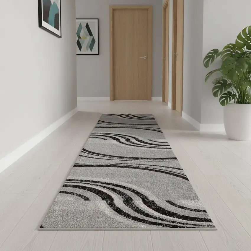 16' Gray And Black Abstract Runner Rug Photo 1