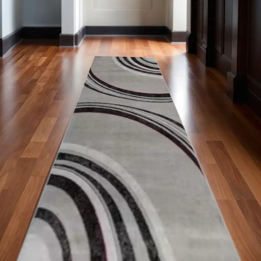 11' Gray And Black Abstract Runner Rug Photo 1