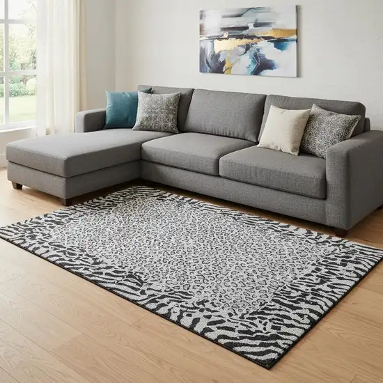 8' Gray And Black Animal Print Washable Area Rug With UV Protection Photo 2