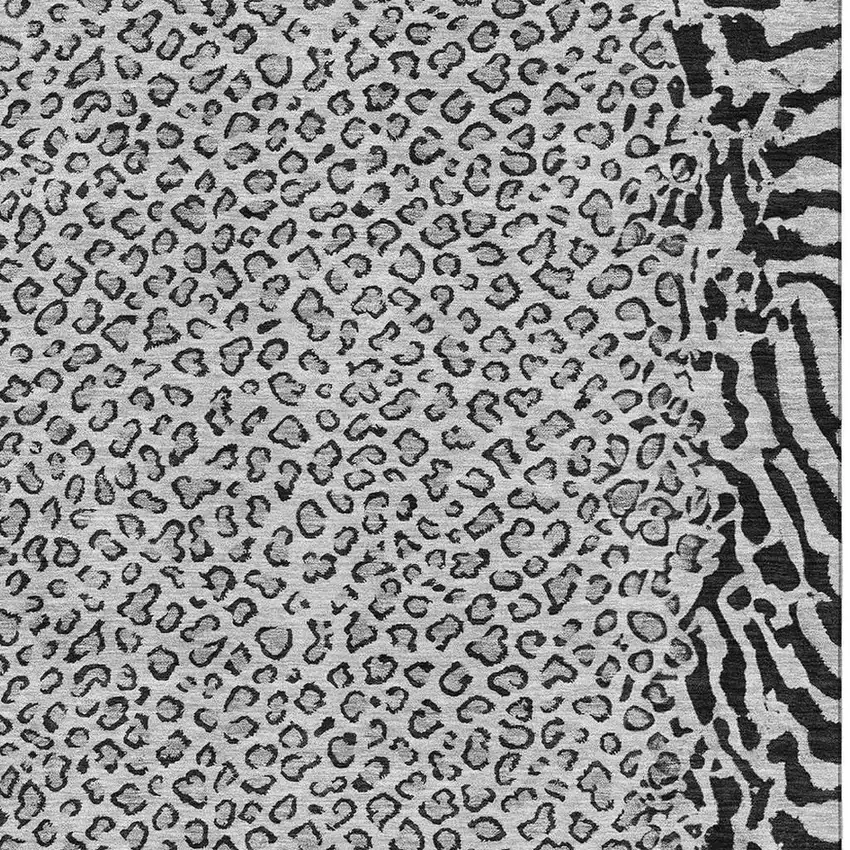 8' Gray And Black Animal Print Washable Area Rug With UV Protection Photo 2