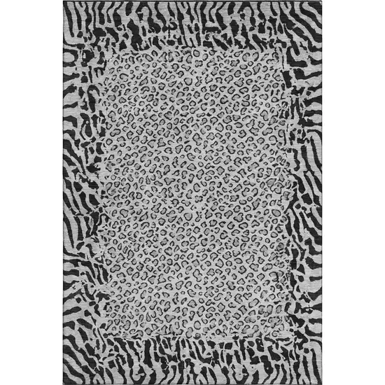 8' Gray And Black Animal Print Washable Area Rug With UV Protection Photo 1