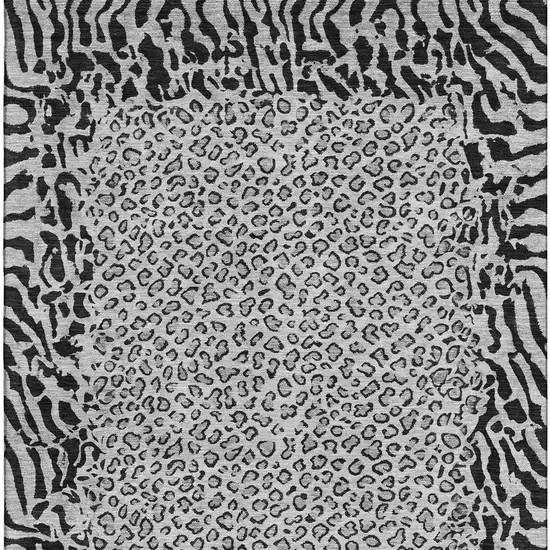 8' Gray And Black Animal Print Washable Area Rug With UV Protection Photo 4