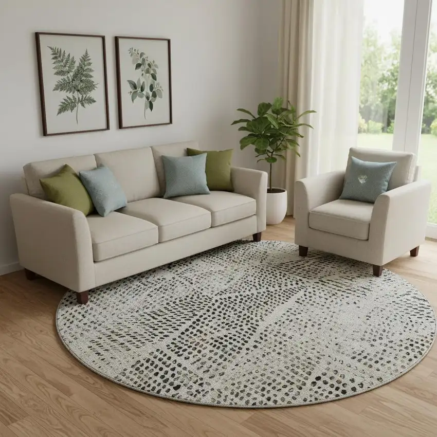 8' Gray And Black Diamond Washable Round Rug With UV Protection Photo 1