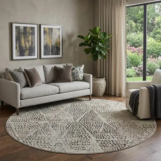 8' Gray And Black Diamond Washable Round Rug With UV Protection Photo 1