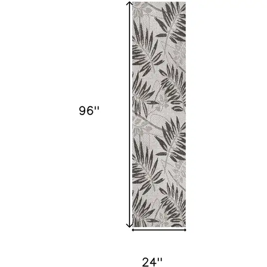 8' Gray And Black Floral Indoor Outdoor Runner Rug Photo 8