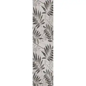 Photo of 8' Gray And Black Floral Indoor Outdoor Runner Rug