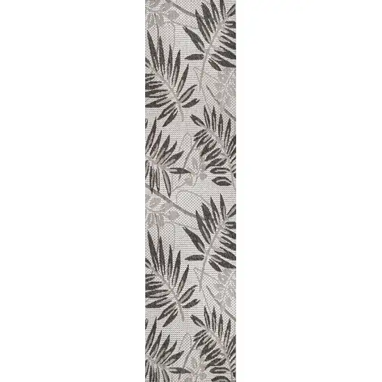 8' Gray And Black Floral Indoor Outdoor Runner Rug Photo 1