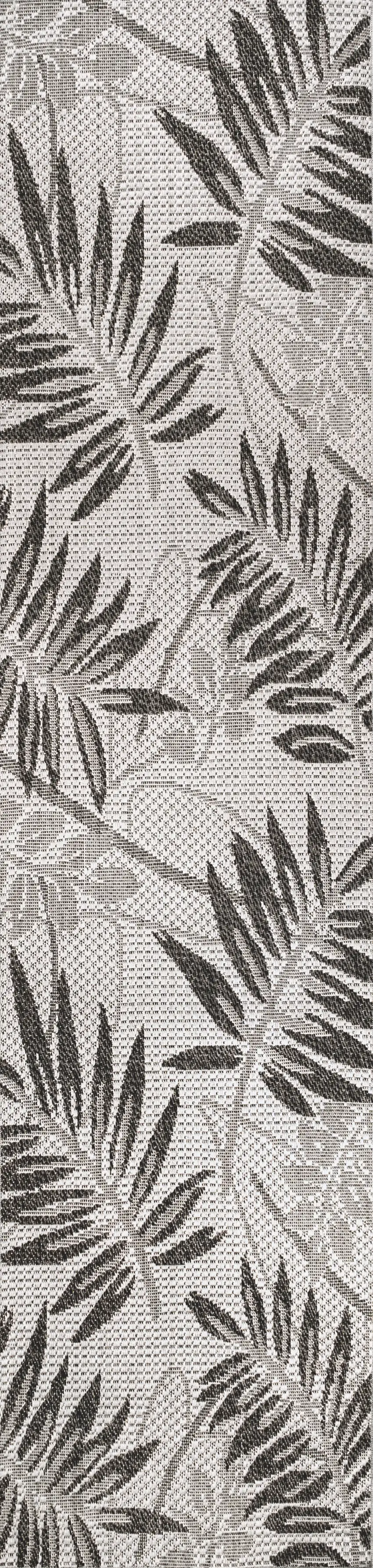 8' Gray And Black Floral Indoor Outdoor Runner Rug Photo 1