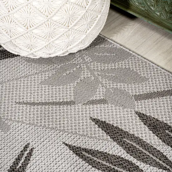 8' Gray And Black Floral Indoor Outdoor Runner Rug Photo 7