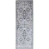 Photo of 8' Gray And Black Floral Power Loom Runner Rug